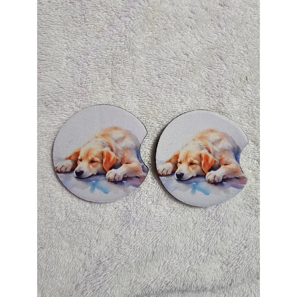 Puppy Car Coasters - Cute Dog Print, Absorbent Stone, Cup Holder Coasters‎